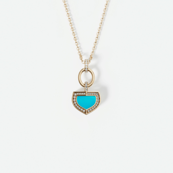 Dome Art Deco Yellow Gold Necklace with Turquoise and Diamond