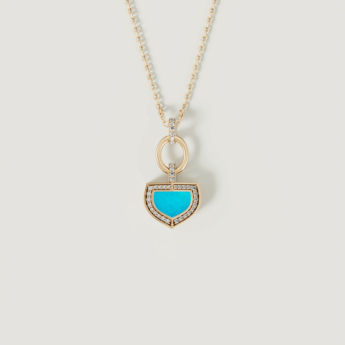 Dome Art Deco Yellow Gold Necklace with Turquoise and Diamond