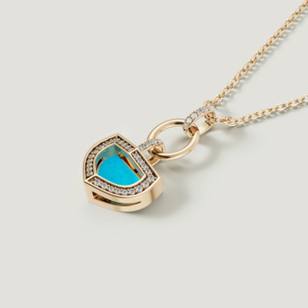 Dome Art Deco Yellow Gold Necklace with Turquoise and Diamond