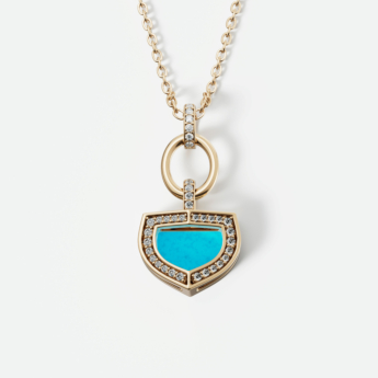 Dome Art Deco Yellow Gold Necklace with Turquoise and Diamond