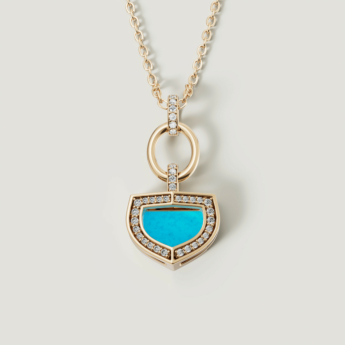 Dome Art Deco Yellow Gold Necklace with Turquoise and Diamond