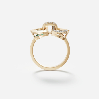 خاتم دوم آرت ديكو دبل من الذهب الأصفر عيار 18 قيراط مرصع بالألماس والملكيت 