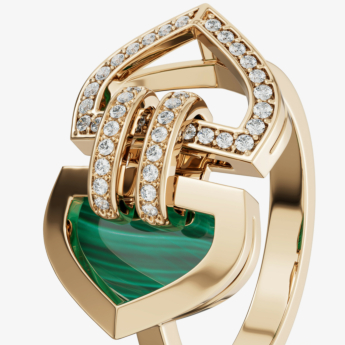 خاتم دوم آرت ديكو دبل من الذهب الأصفر عيار 18 قيراط مرصع بالألماس والملكيت 