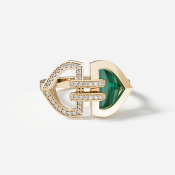 خاتم دوم آرت ديكو دبل من الذهب الأصفر عيار 18 قيراط مرصع بالألماس والملكيت 