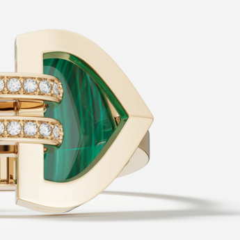 خاتم دوم آرت ديكو دبل من الذهب الأصفر عيار 18 قيراط مرصع بالألماس والملكيت 