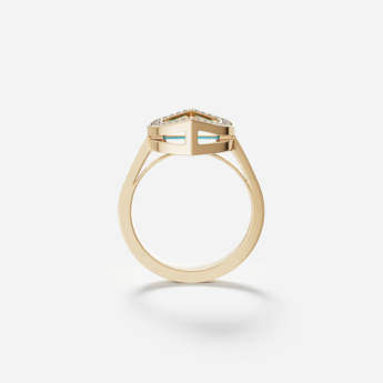 خاتم دوم آرت ديكو بالذهب الأصفر مع الفيروز والألماس