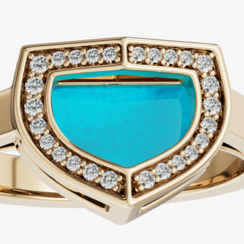 خاتم دوم آرت ديكو بالذهب الأصفر مع الفيروز والألماس