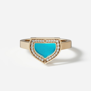 خاتم دوم آرت ديكو بالذهب الأصفر مع الفيروز والألماس