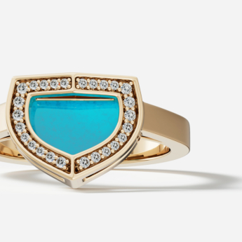 خاتم دوم آرت ديكو بالذهب الأصفر مع الفيروز والألماس