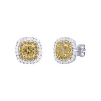 Gaia 1 Carat Lab Grown Fancy Vivid Yellow Cushion Cut Diamond Earrings