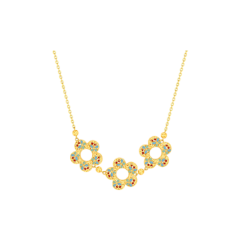Farfasha Bloom Blue & Orange Enamel Triple Motif Necklace 