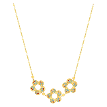 Farfasha Bloom Blue & Orange Enamel Triple Motif Necklace 