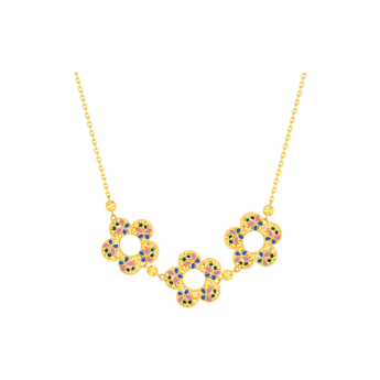 Farfasha Bloom Purple & Green Enamel Trio Motif Necklace  