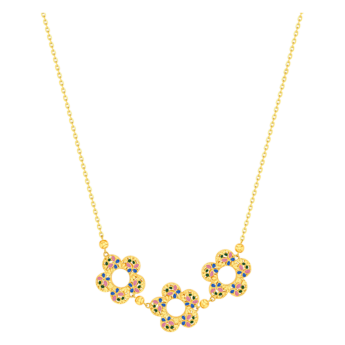 Farfasha Bloom Purple & Green Enamel Trio Motif Necklace  