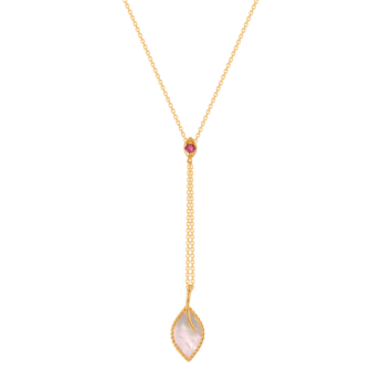 قلادة فرفشة فوغليا من الذهب الوردي عيار 18 قيراط مع عرق اللؤلؤ الوردي وحجر التورمالين الوردي.