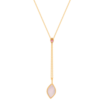 قلادة فرفشة فوغليا من الذهب الوردي عيار 18 قيراط مع عرق اللؤلؤ الوردي وحجر التورمالين الوردي.