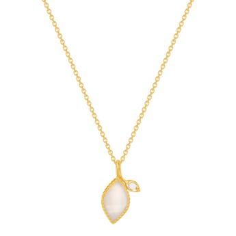 قلادة فرفشة فوغليا من الذهب الوردي عيار 18 قيراط مع عرق اللؤلؤ الأبيض وحجر الكوراتز الليموني.