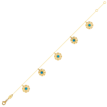 Farfasha Sunkiss Anklet in 18K Yellow Gold With Five Arfaj Flowers studded with Turquoise