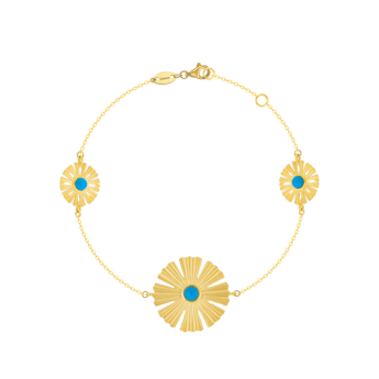 Farfasha Sunkiss Bracelet in 18K Yellow Gold With Three Arfaj Flowers and Turquoise