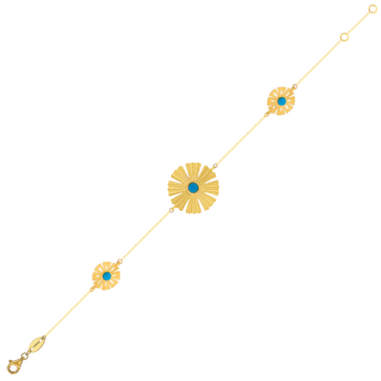 Farfasha Sunkiss Bracelet in 18K Yellow Gold With Three Arfaj Flowers and Turquoise