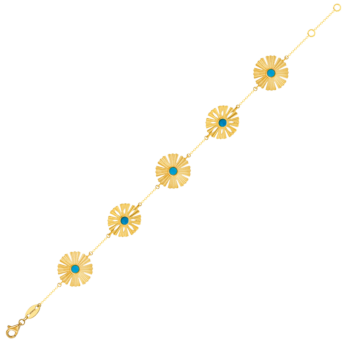 سوار فرفشة من الذهب الأصفر عيار 18 قيراط مع خمس من أزهار العرفج الذهبية وحجر الفيروز الكريم