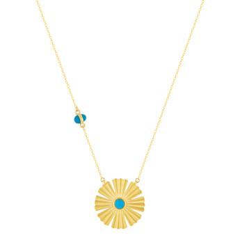 Farfasha Sunkiss Necklace in 18K Yellow Gold With an Arfaj Flower and Turquoise