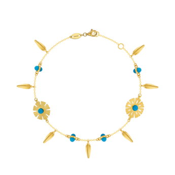 Farfasha Sunkiss Bracelet in 18K Yellow Gold With Two Arfaj Flowers, Flower Buds, and Turquoise