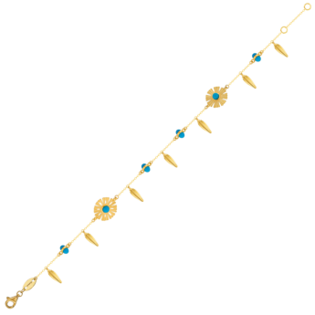 Farfasha Sunkiss Bracelet in 18K Yellow Gold With Two Arfaj Flowers, Flower Buds, and Turquoise