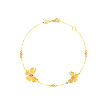 Farfasha Sunkiss Two Butterfly Bracelet in 18K Yellow Gold and Pink Tourmaline
