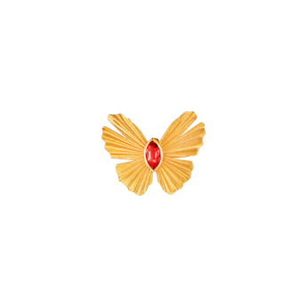 أقراط فراشة فرفشة سانكيس من الذهب الأصفر عيار 18 قيراط مع حجر التورمالين الوردي