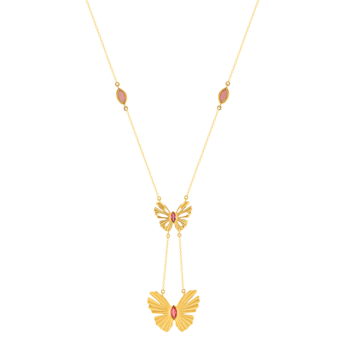 Farfasha Sunkiss Dual Butterfly Necklace in 18K Yellow Gold and Pink Tourmaline