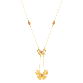 Farfasha Sunkiss Dual Butterfly Necklace in 18K Yellow Gold and Pink Tourmaline