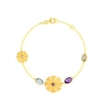 سوار فرفشة سانكيس غاردن من الذهب الأصفر عيار 18 قيراط مرصع بأحجار الجمشت والتوباز الأزرق والكوارتز الليموني 