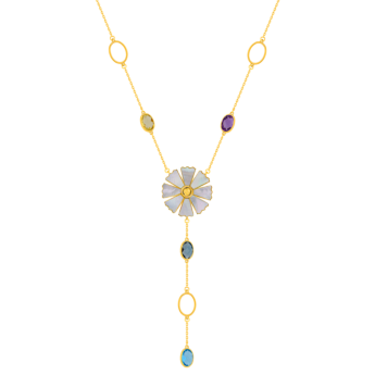 Farfasha Sunkiss Garden 18k Yellow Gold Necklace with Amethyst, Blue Topaz, Lemon Quartz and Mother of Pearl