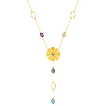 Farfasha Sunkiss Garden 18k Yellow Gold Necklace with Amethyst, Blue Topaz, Lemon Quartz and Mother of Pearl