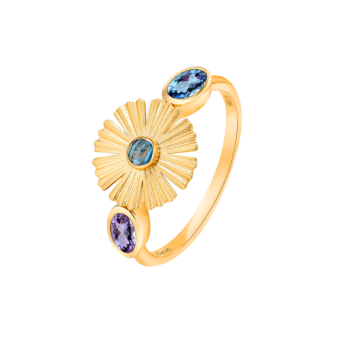 Farfasha Sunkiss Garden 18k Yellow Gold Ring with Amethyst and London Blue Topaz