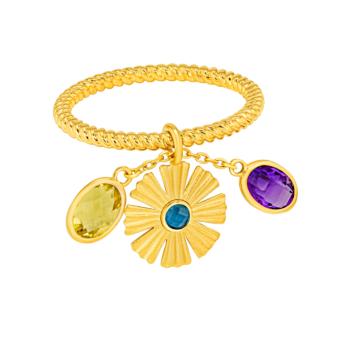 خاتم فرفشة سانكيس غاردن من الذهب الأصفر عيار 18 قيراط مرصع بأحجار الجمشت والتوباز الأزرق اللندني والتوباز الأزرق والكوارتز الليموني 