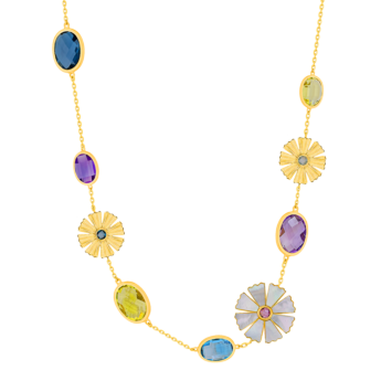 Farfasha Sunkiss Garden 18k Yellow Gold Choker Necklace with Amethyst, London Blue Topaz, Blue Topaz, Lemon Quartz and Mother of Pearl