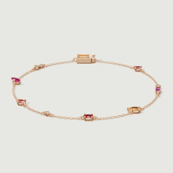 Fireworks Sparks Coloured Gemstones & Diamond Chain Bracelet 18K Rose Gold 