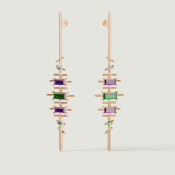 Fireworks Fiesta Diamond and Precious Gem Earrings in 18k Rose Gold