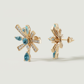 Fireworks Sparkles 18k Yellow Gold Diamond, Blue Topaz & London Topaz Earrings