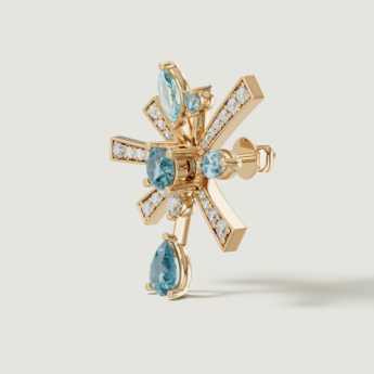Fireworks Sparkles 18k Yellow Gold Diamond, Blue Topaz & London Topaz Earrings