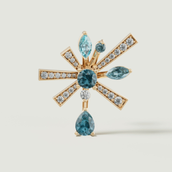 Fireworks Sparkles 18k Yellow Gold Diamond, Blue Topaz & London Topaz Earrings