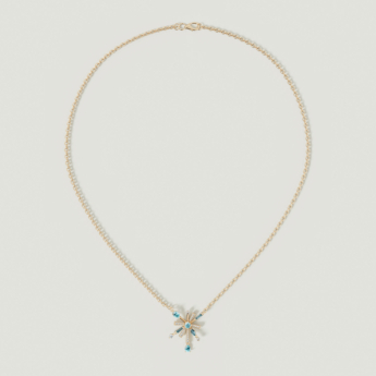 Fireworks Sparkles 18k Yellow Gold Diamond, Blue Topaz & London Topaz Necklace