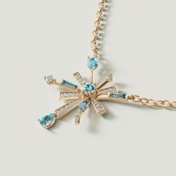Fireworks Sparkles 18k Yellow Gold Diamond, Blue Topaz & London Topaz Necklace