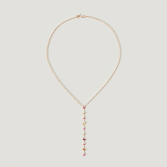 قلادة فايروركس سباركس من الذهب الوردي عيار 18 قيراط على شكل Y مرصعة بالألماس وأحجار كريمة ملونة