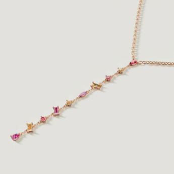 قلادة فايروركس سباركس من الذهب الوردي عيار 18 قيراط على شكل Y مرصعة بالألماس وأحجار كريمة ملونة