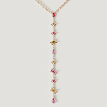 قلادة فايروركس سباركس من الذهب الوردي عيار 18 قيراط على شكل Y مرصعة بالألماس وأحجار كريمة ملونة
