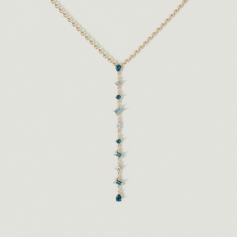 Fireworks Sparkles 18k Yellow Gold Diamond, Blue Topaz & London Topaz Necklace