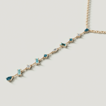 Fireworks Sparkles 18k Yellow Gold Diamond, Blue Topaz & London Topaz Necklace